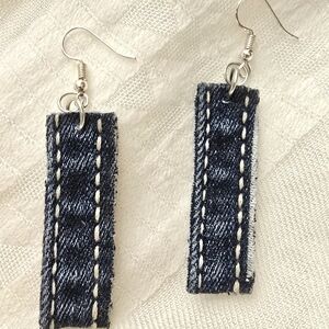 Denim Blue Earrings with White Stitching
